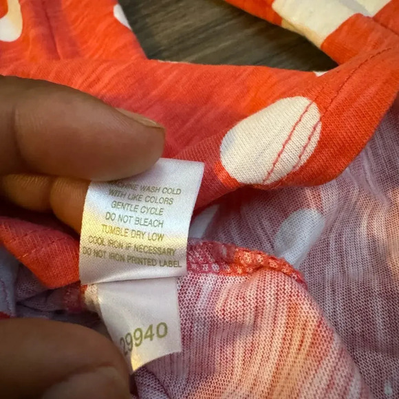 Garnet Hill Womens Polka-dot Pocket T-Shirt Size Small Orange Long Sleeve Cotton - Picture 7 of 8